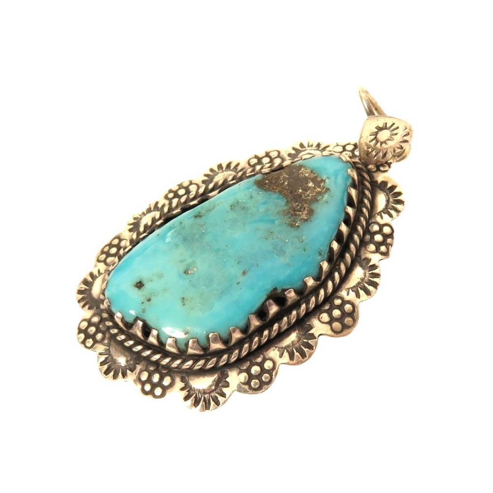 Stunning Large Southwestern Turquoise Gem Sterling Silver 925 Necklace Pendant - Picture 4 of 6